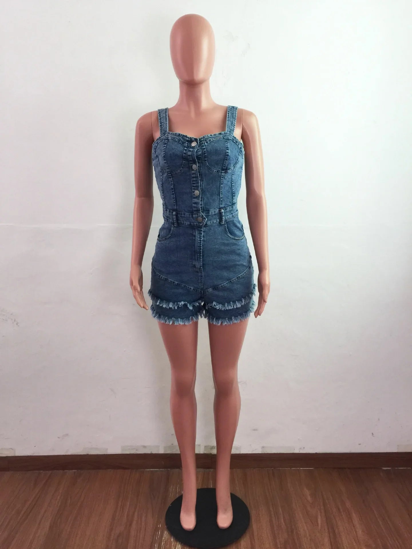 Women Denim Rompers Shorts Jeans Overalls High Waist Spliced Washed Jean Tassel Pockets One Piece Casual Skinny Solid 2025 Aviola