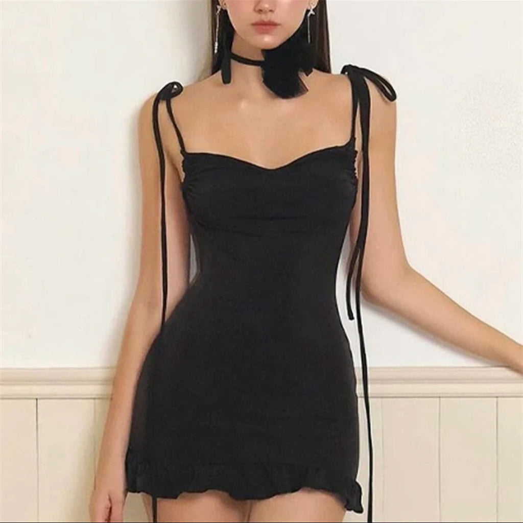 2024 European and American New High end Y2K Sexy Open Back Lace up Slim Fit Spicy Girl Short Skirt Aviola