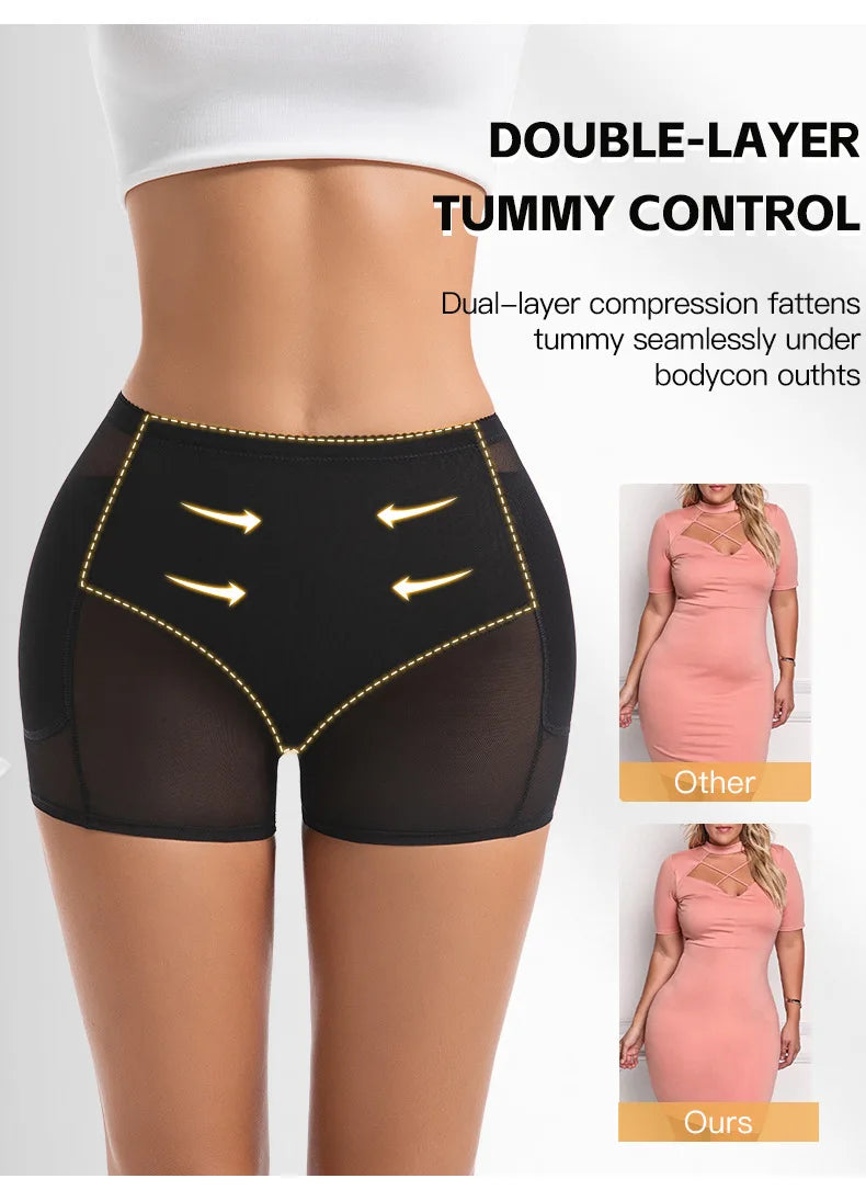 Women 4-Pad Butt Lifter Panties High Waist Tummy Control Shapewear Hip Enhancer Mesh Briefs Belly Slimming Body Shaper Shorts Aviola