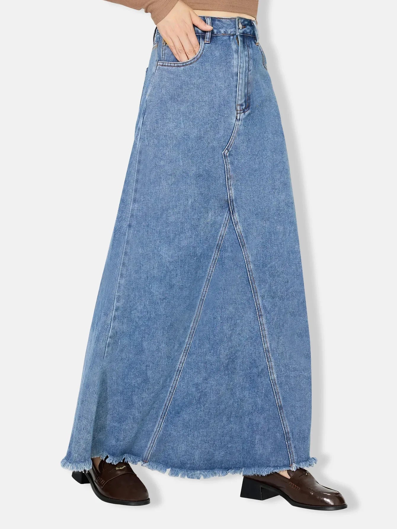 Denim Skirt Women Vintage Long Skirts High Waist Distressed Washed Button Pockets Summer Mom Jeans Y2k A Line Streetwear 2025 Aviola
