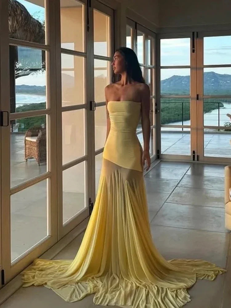 Nibber Patchwork Dress Women See Through Temperament Solid Pleated Strapless Sleeveless Backless Slim Banquet Party Vestidos Aviola