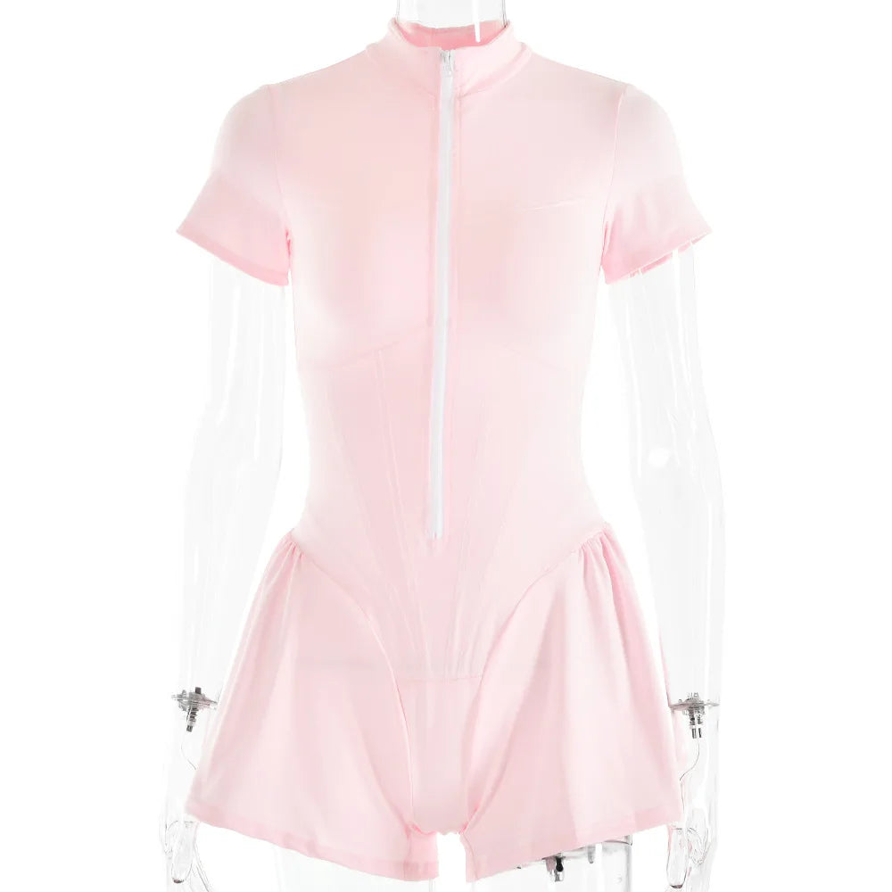 Sexy Tight Skirt jumpsuit Spring/Summer New Women's Round Neck Short Sleeve Zipper Bottom Shirt Aviola
