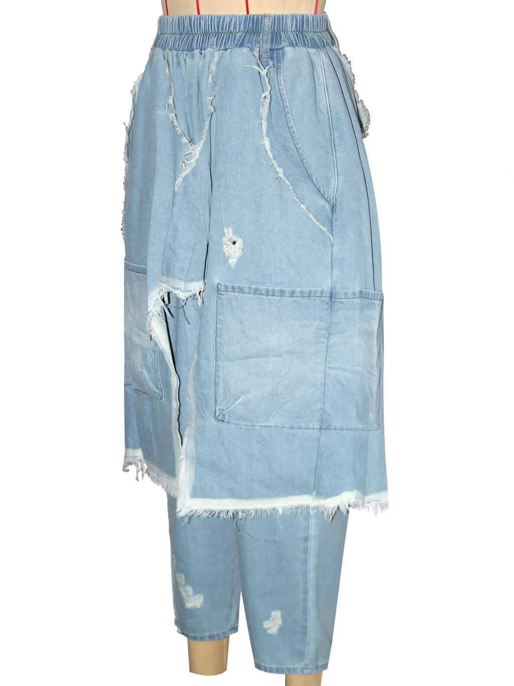 Jeans Women Harem Pants Hole Elastic Waist Tassels Washed Denim Pants Punk Y2k Streetwear 2025 Ripped Ankle Length Trousers Aviola