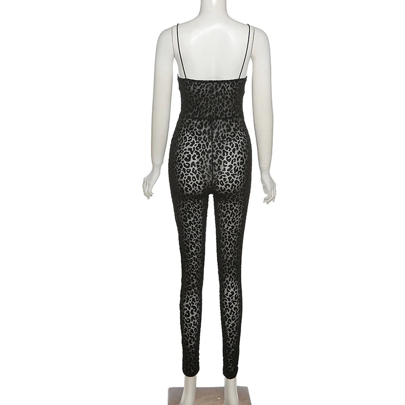 Nibber Leopard Print Sexy Skinny Women Jumpsuit Sleeveless Backless Fit Workout Thin Activewear Party Nightclub Stretch Outfits Aviola