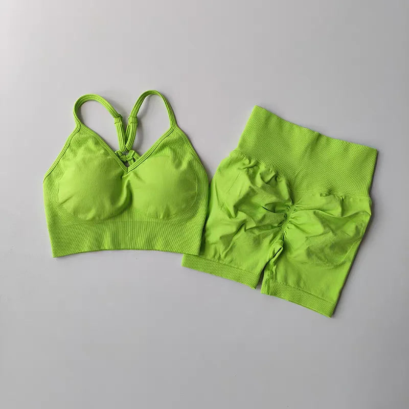 2 Pcs Yoga Sets Women High Waist Workout Outfits Gym Wear Gym Clothing Sports Suits Fitness Tracksuit Sportswear Shorts Suit Aviola