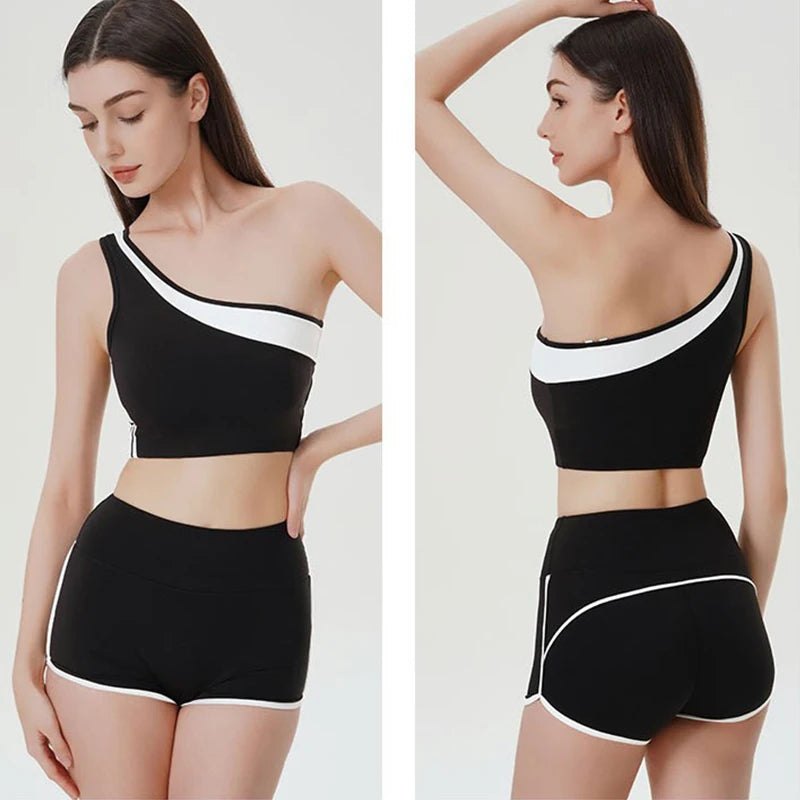 2 Pieces Yoga Suit for Women Splicing Color Fitness Gym Clothes Halter Sports Bra Matching Impact Shorts Workout Sets Gym Outfit Aviola