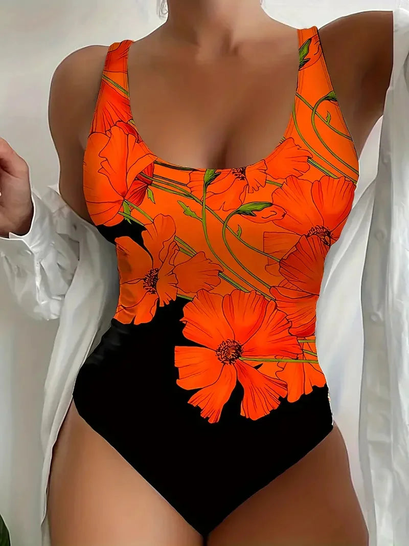 2025 New Sexy Floral One-Piece Swimsuit for Women's Sling Beach Play Seaside Vacation Ladies Monokini With Bloom Design Swimwear Aviola