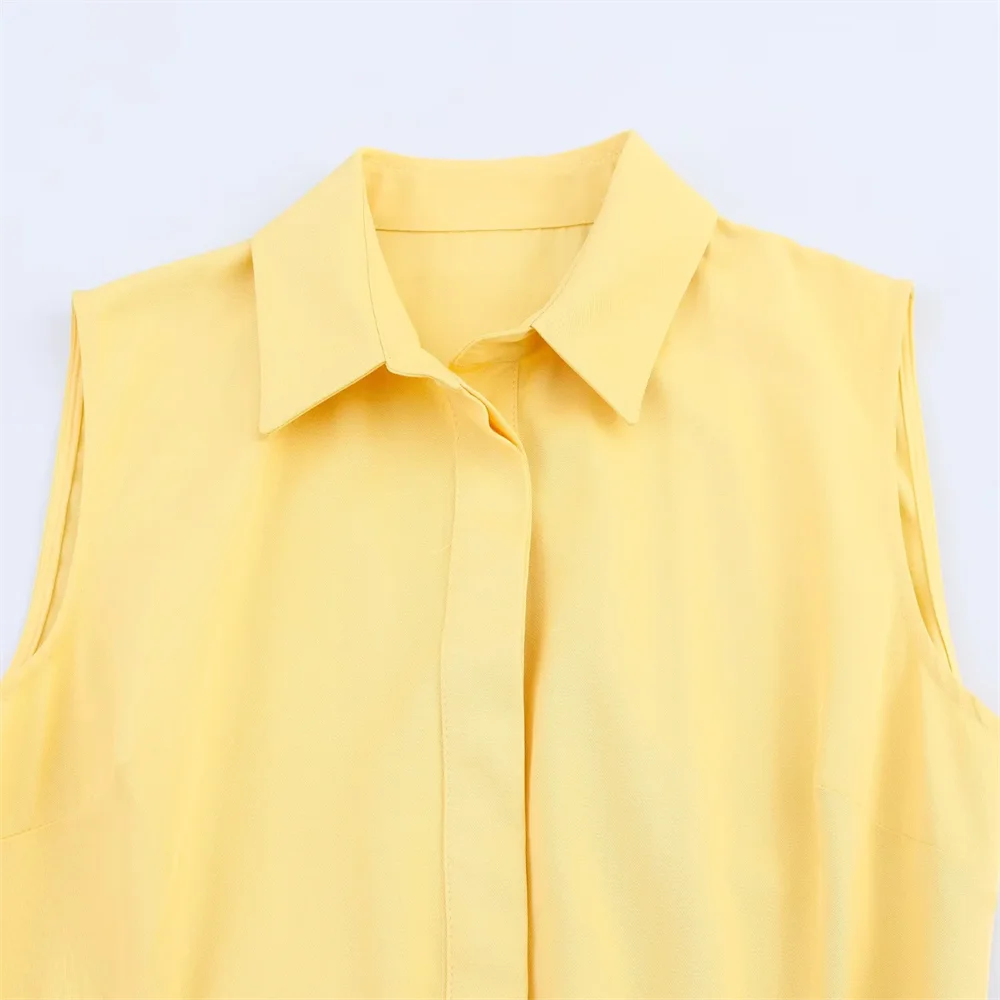 BM&MD&ZA2025belt shirt-style lapel sleeveless loose simple temperament commuting loose A-line dress long skirt female Aviola