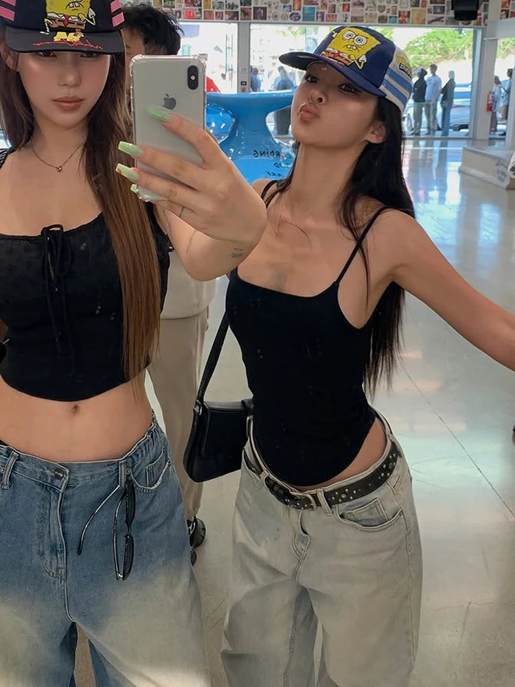 Nibber Low-Neck Camisole Women Irregular Hem Skinny High Elasticity Sleeveless Backless Daily Versatile Sexy Simple Mini Tops Aviola