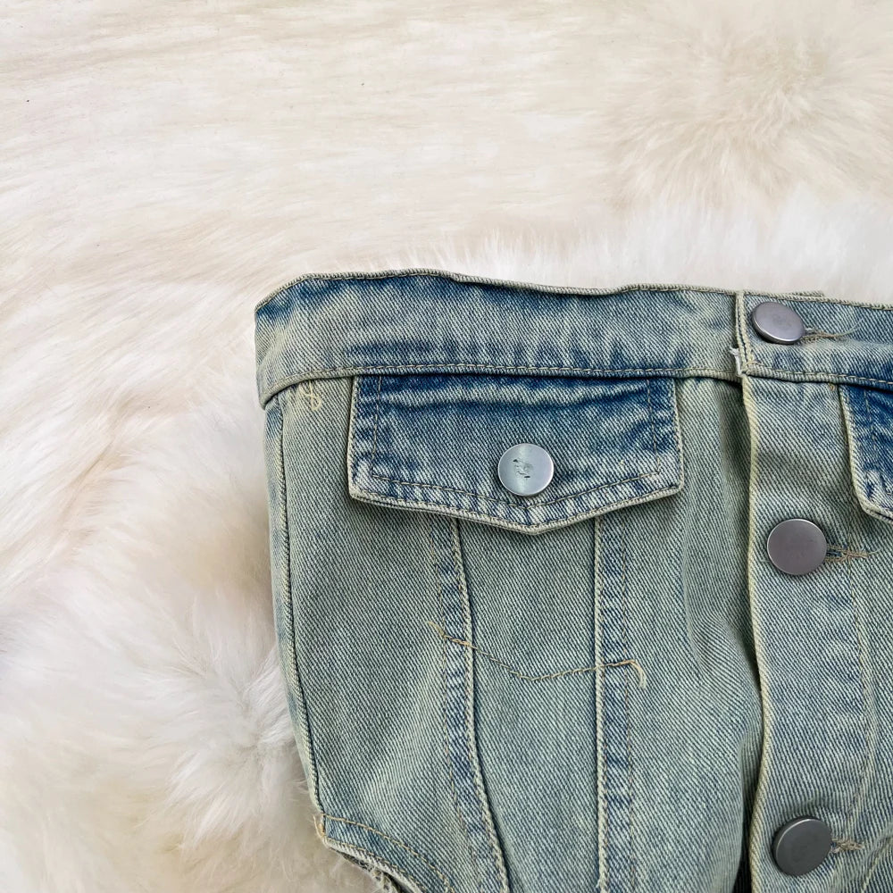 Denim Jumpsuits Women Hole One Piece Wide Leg Pants Sleeveless Strapless Distressed Mom Pockets Jeans Streetwear Summer 2025 Aviola