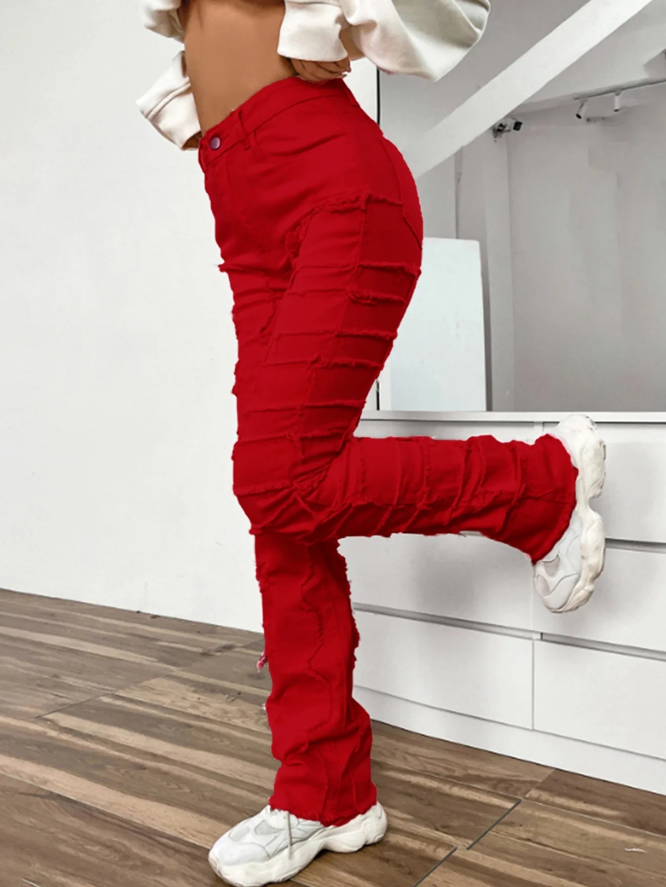 Women Jeans Denim Straight Pants Spliced Patchwork High Street Slim Fit Pockets Mid Waist Washing Zipper Slight Srech 2024 Aviola