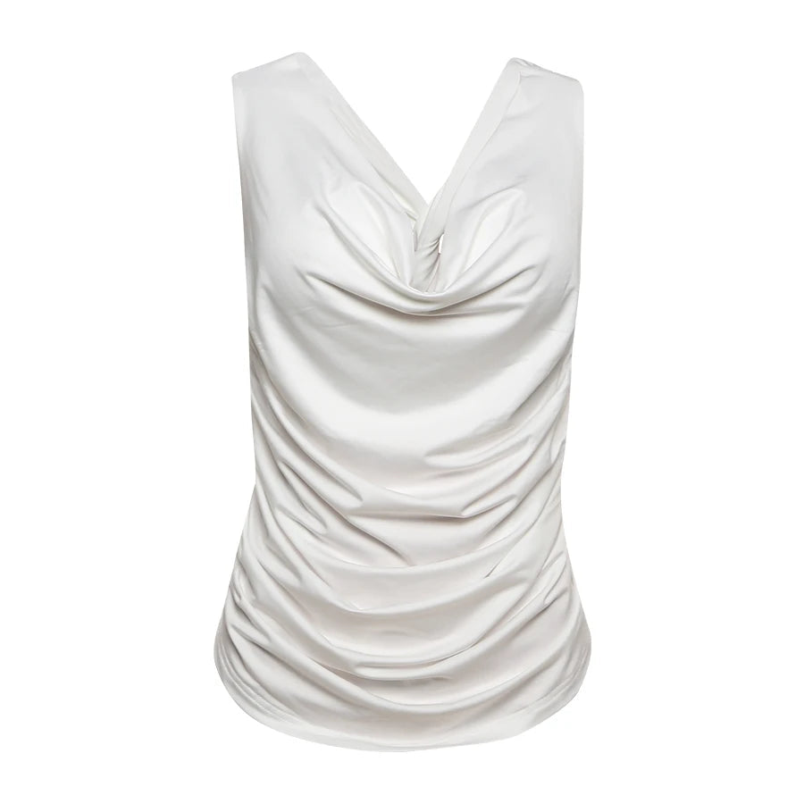 Nibber Skinny Backless Sexy Tank Tops Swing Collar Summer Cross Sleeveless Pleated Solid Elegant Party Streetwear Daily Vest Aviola