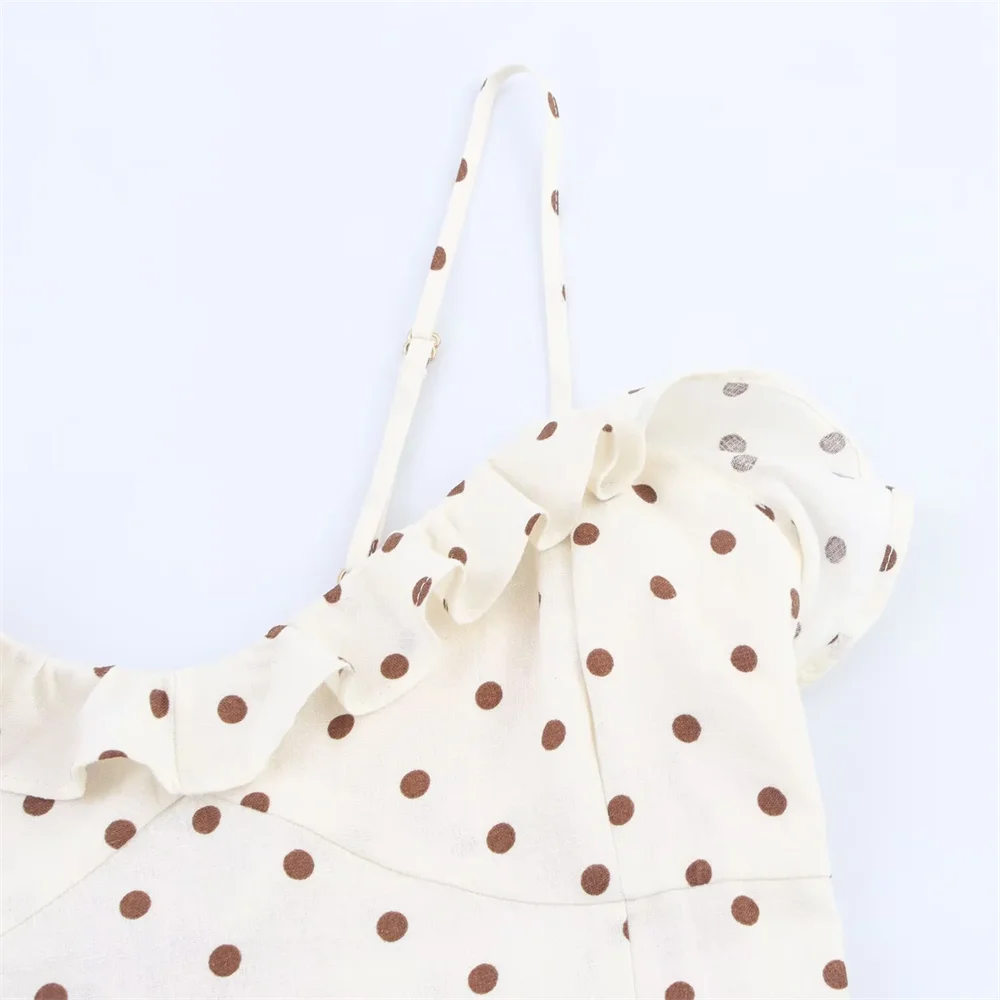 BM&MD&ZA2025French polka dot ruffled back strap bow decoration V-neck suspender waist dress long skirt Aviola
