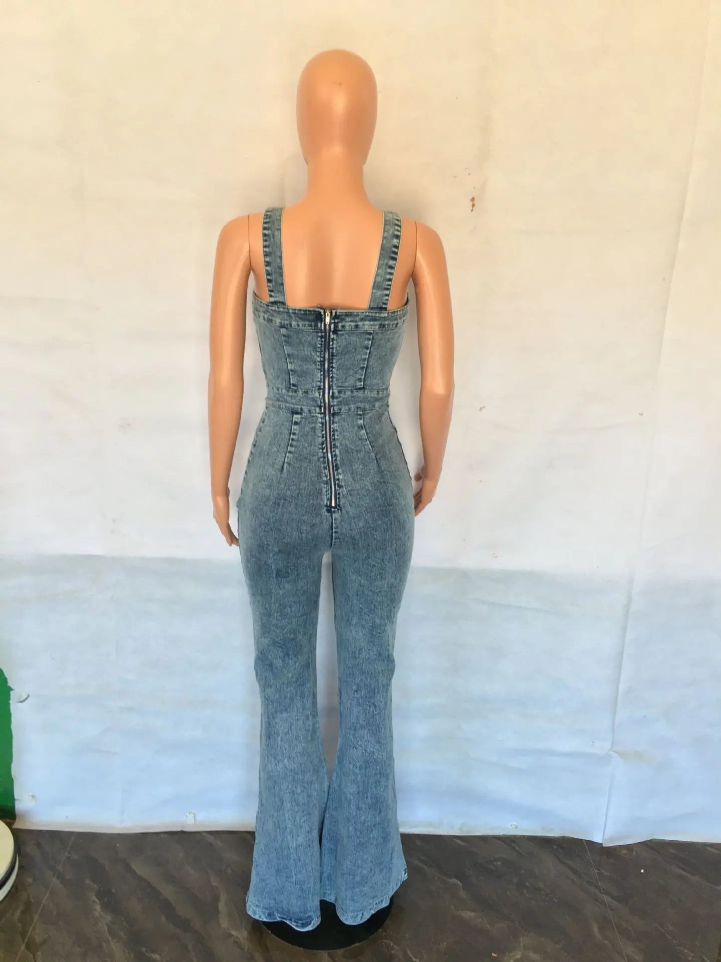 Women Jeans Rompers Sexy Overalls Jumpsuits Square Collar One Piece Solid Flare Pants Ankle Length Baics Spliced Button Aviola
