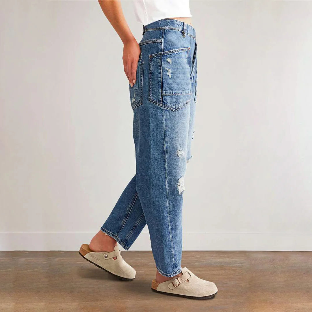 Denim Pant Women Jeans Long Pants Slim Club High Waist Straight Trousers Y2k Streetwear Elegant Causal Splice Work Hole 2025 Aviola
