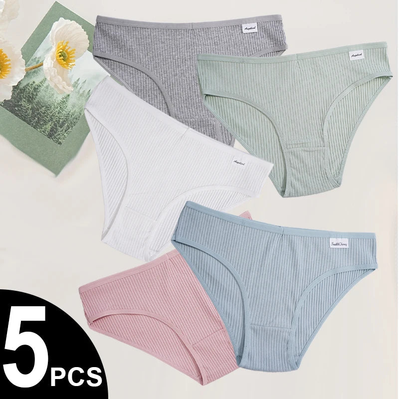 5PCS/Set Solid Color Cotton Panties Simple Style V-Waist Female Briefs Comfortable Low Waist Sexy Underwear Aviola