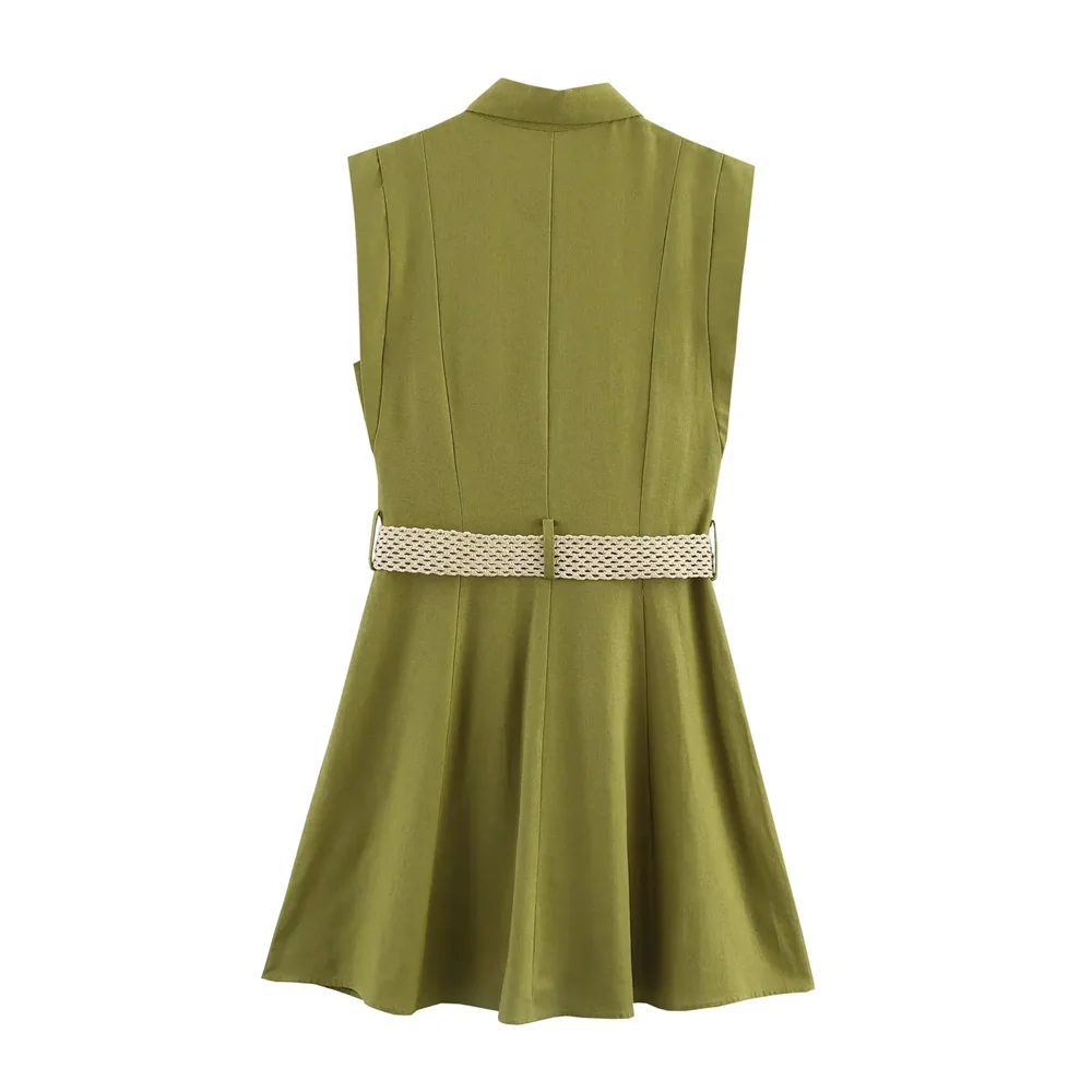 BM&MD&ZA2025comfortable temperament simple belt design lapel short dress summer new women's clothing Aviola