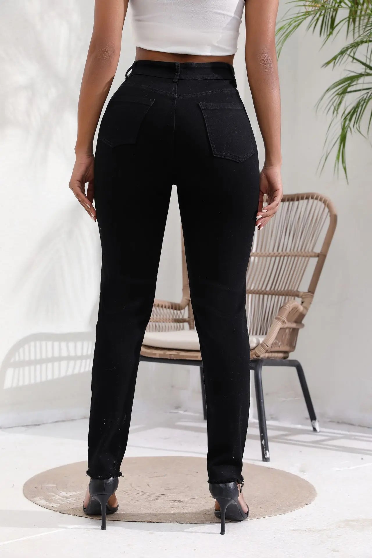 Jeans Women High Waist Pencil Pants Holes Denim Slim Fit Pockets Sexy Streetwear Mom Jeans Sheath Distressed Ankle Length 2025 Aviola
