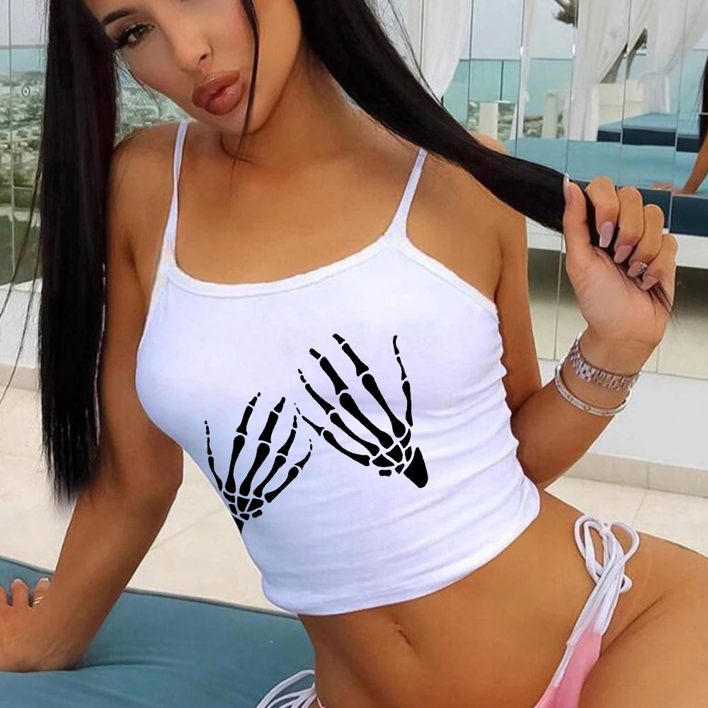 2024 Europe and the United States street new skull series printed short sleeve women Y2K women's T-shirt vest strap inside Aviola