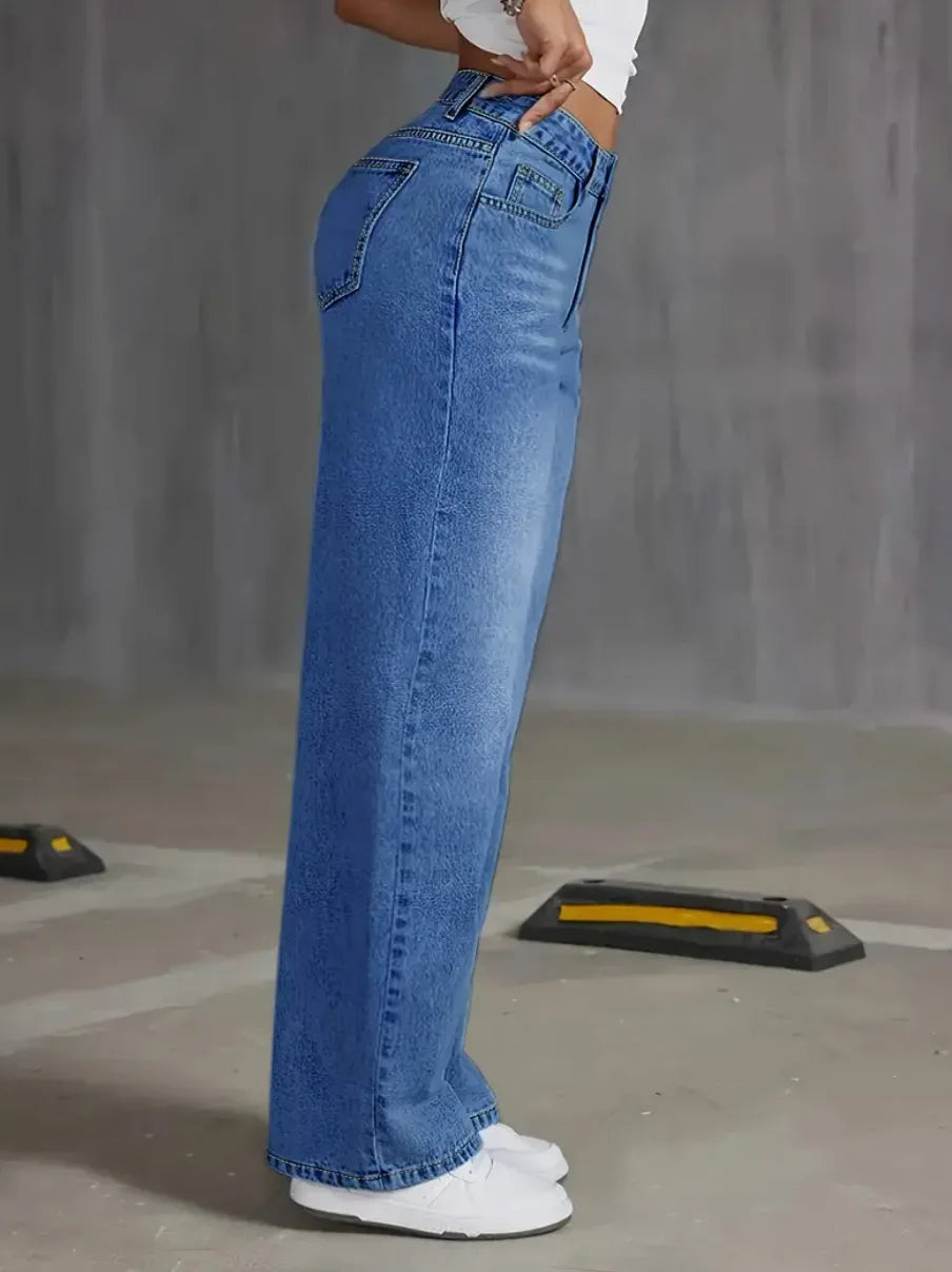 Denim Pant Women Mom Jeans Wide Leg Long Pants High Waist Straight Trousers Y2k Streetwear Elegant Splice Club Punk Casual Aviola