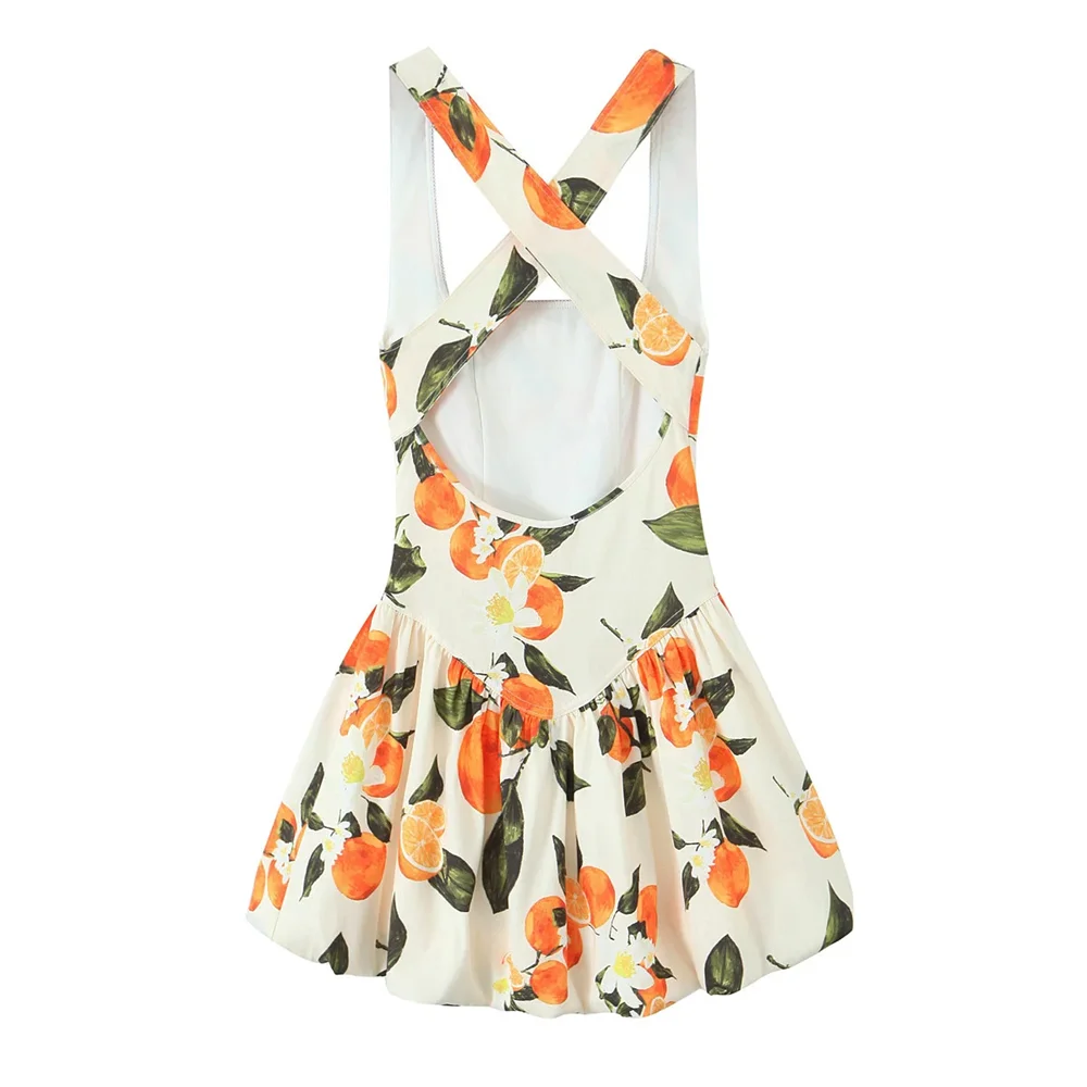 BM&MD&ZA2025cross-back design fruit print square collar simple casual suspender skirt summer new women's dress Aviola
