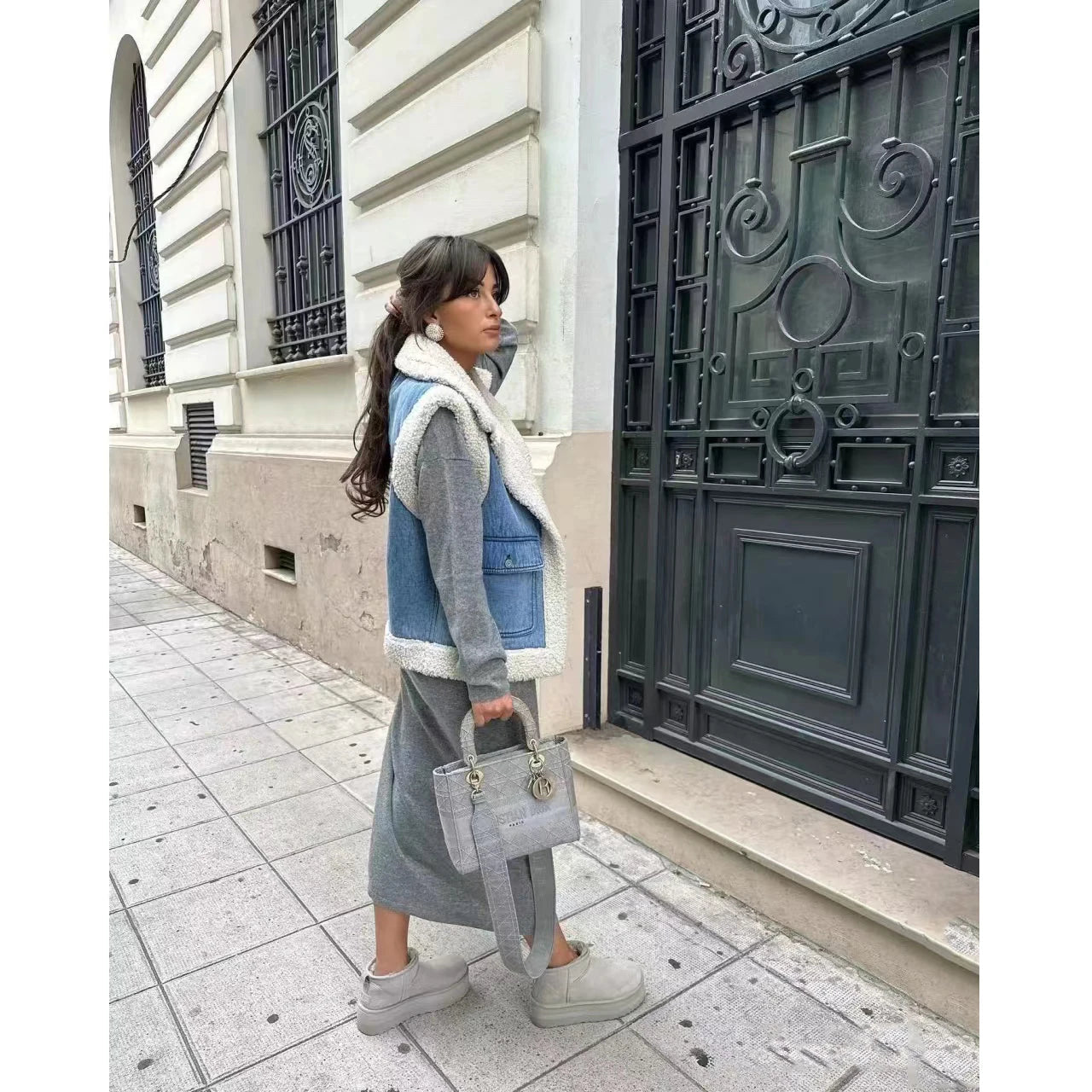 RARF 2024 women's new autumn and winter jeans do old wash and cashmere lamb vest women's top clip coat Aviola