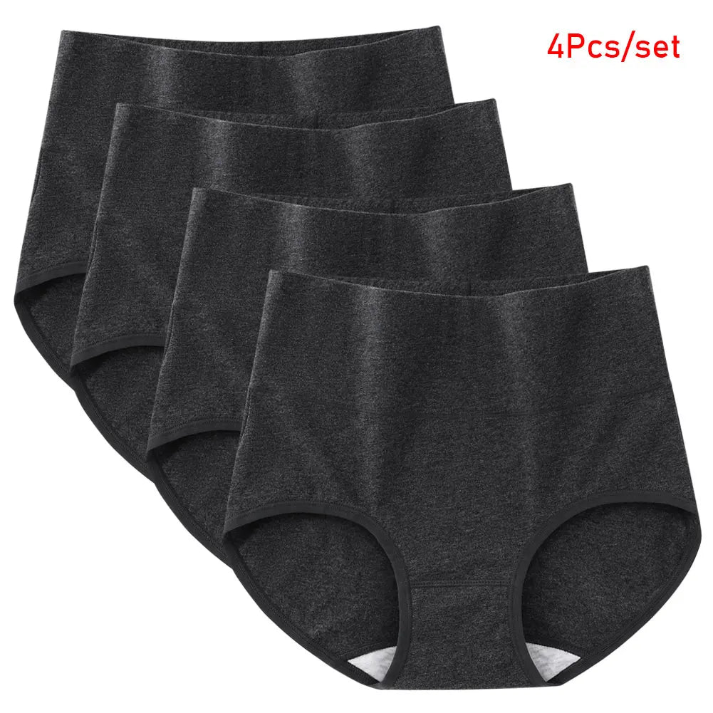 4pcs Womens Underwear Cotton Plus Size high waist Cotton Panties Ladies Comfortable Soft Breathable Elastic Briefs Aviola