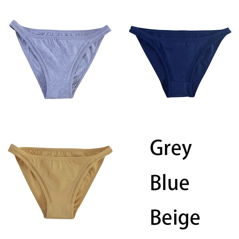 3Pcs/set Women Cotton Panties Female Mesh Underpants Solid Color Bikini Briefs Underwear Ladies Sexy Panty Girls Lingerie Aviola