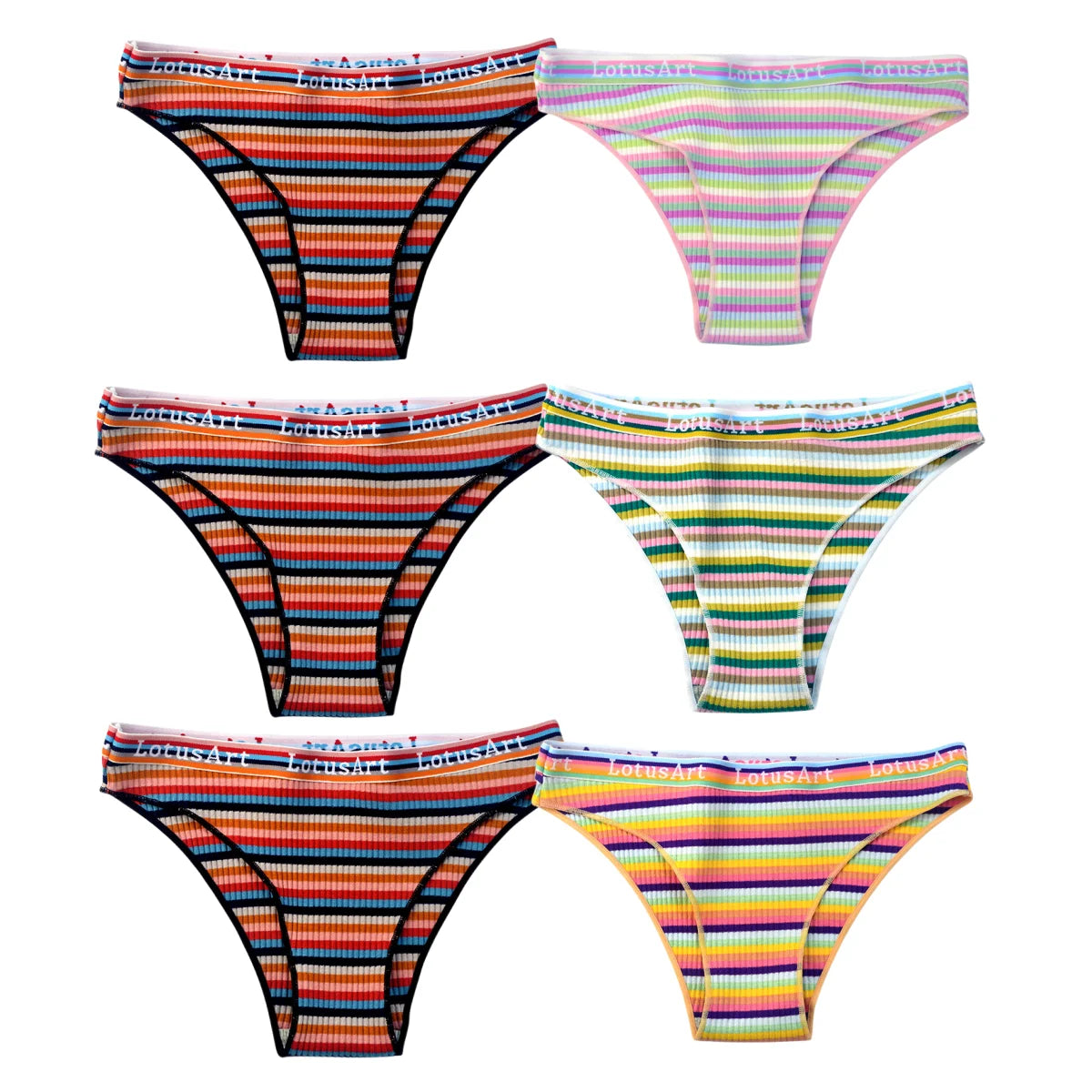 6PCS/Set Cotton Panties For Women Striped Briefs Low Waist Bottoms Female Sports Underpants Seamless Underwear Sexy Lingerie Aviola