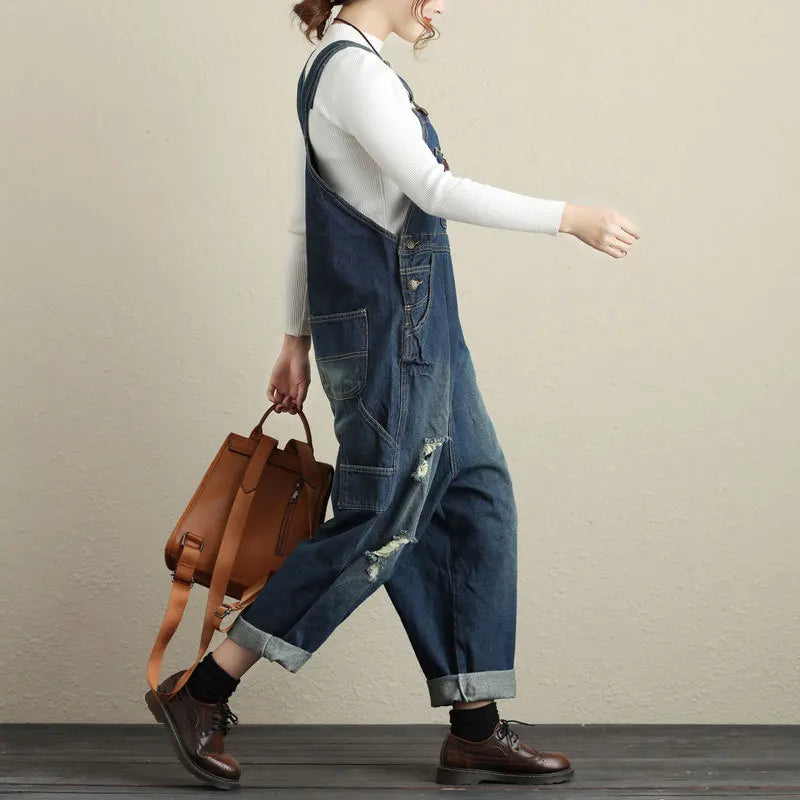 Jumpsuits Women Causal Loose Denim One Piece Mom Jeans Suspenders Overalls Wide Leg Long Pants High Waist Rompers Y2k Streetwear Aviola