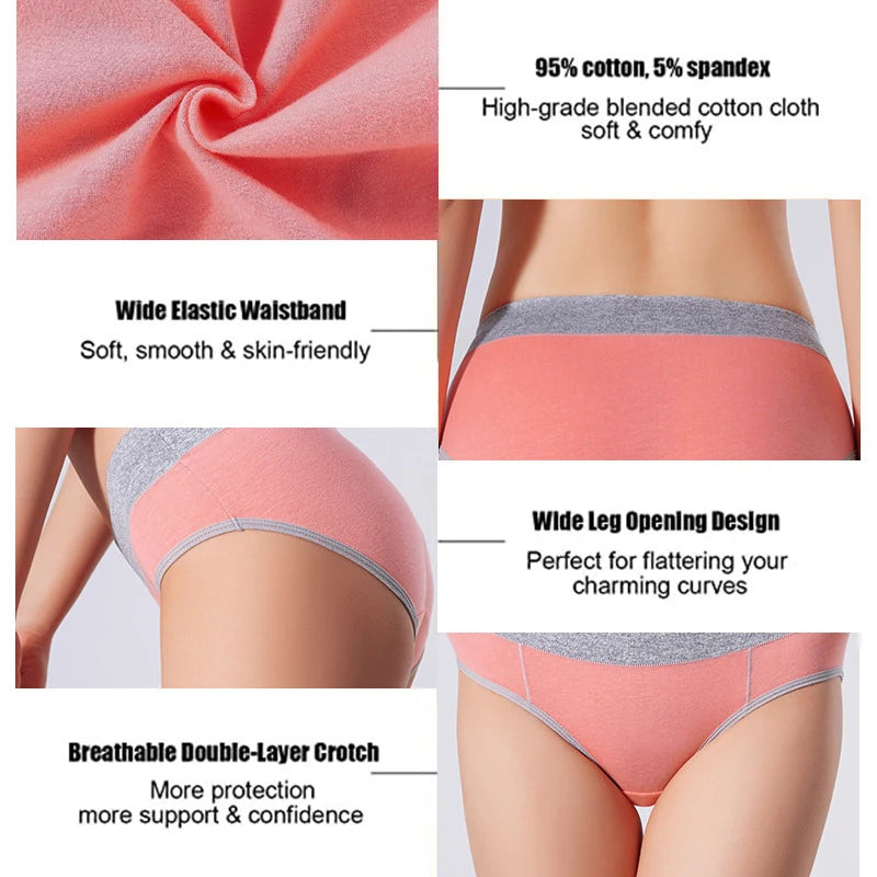 5pcs/Set Women's Color-Matching Cotton Panties Breathable Underpants Seamless Soft Lingerie Girls Fashion Briefs Knickers Aviola