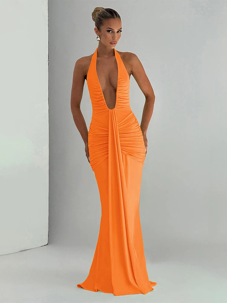 Nibber Sexy Backless Tassel Dress Women Peach Buttock Pleated Patchwork Solid Halter Sleeveless Midnight Clubwear Party Vestidos Aviola