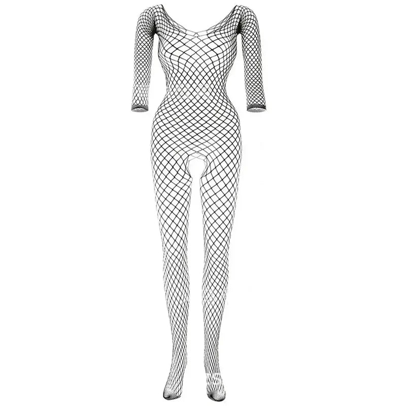 Sexy Fishnet Hollow Tights See Through Long Sleeve Bodystocking Open Crotch Pantyhose Erotic Lingerie One Piece Body Stockings Aviola
