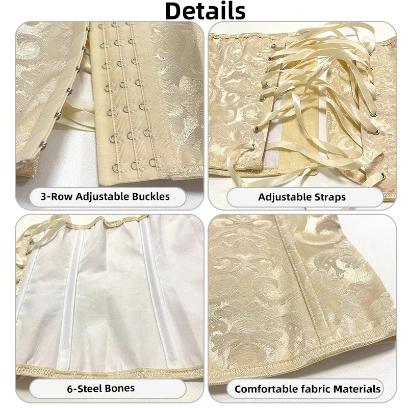 European Style Corset Shapewear Women with 3-Row Buckles Waist Trainer Bodice Slimming Bust Lifter Tight Fit Fashion Shaping Top Aviola