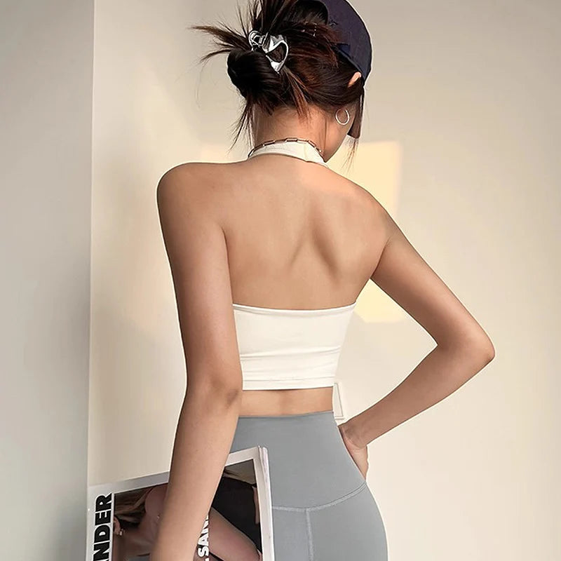 Women's Sexy Hanging Neck Sports Bra Quick Dry Fitness Beauty Back Training Running Sports Bra Comfortable Support Yoga Bras Aviola