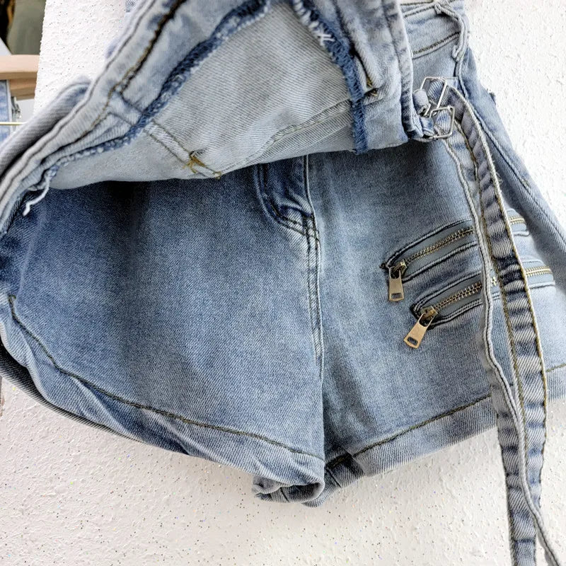 Denim Skirt Women Jeans Culottes Cargo Shorts Irregular Washed High Waist Multiple Y2k Punk Streetwear Short Pants Summer 2025 Aviola