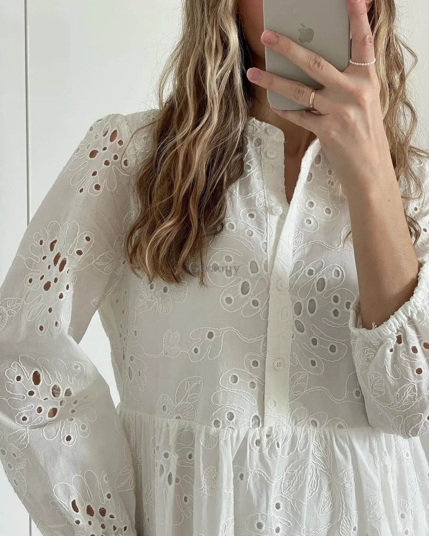 RARF  vestido elegante de encaje bordado para mujer, vestido blanco de empalme, Floral, ahuecado, suelto, informal, para fiesta Aviola