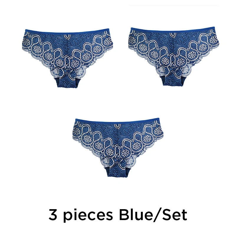 3PCS/Set Lace Panty Sexy Weave Panties for Women Floral Briefs Female Underwear Printed Underpants Fashion Sexy Lingerie NKT2135 Aviola