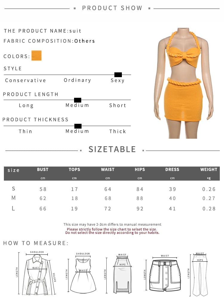 Nibber Summer Women 2 Piece Set Pearl Plait Halter Shirring Camisole+Zip Peach Hip Skirts Matching Crochet Vacation Clubwear Aviola