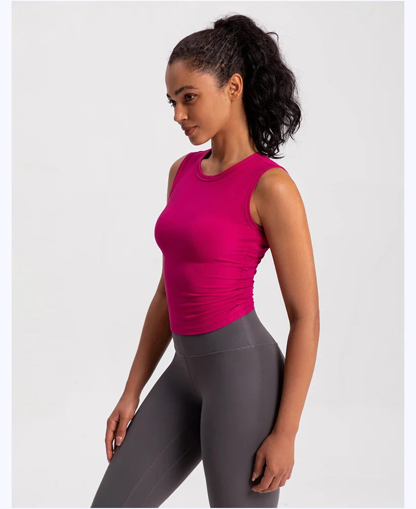 2024 Summer Women's Sports Vest Tank Vest Sleeveless Yoga Vest ruched Slim-fit Quick-dry Sports Tops Running Shirt Fitness Top Aviola