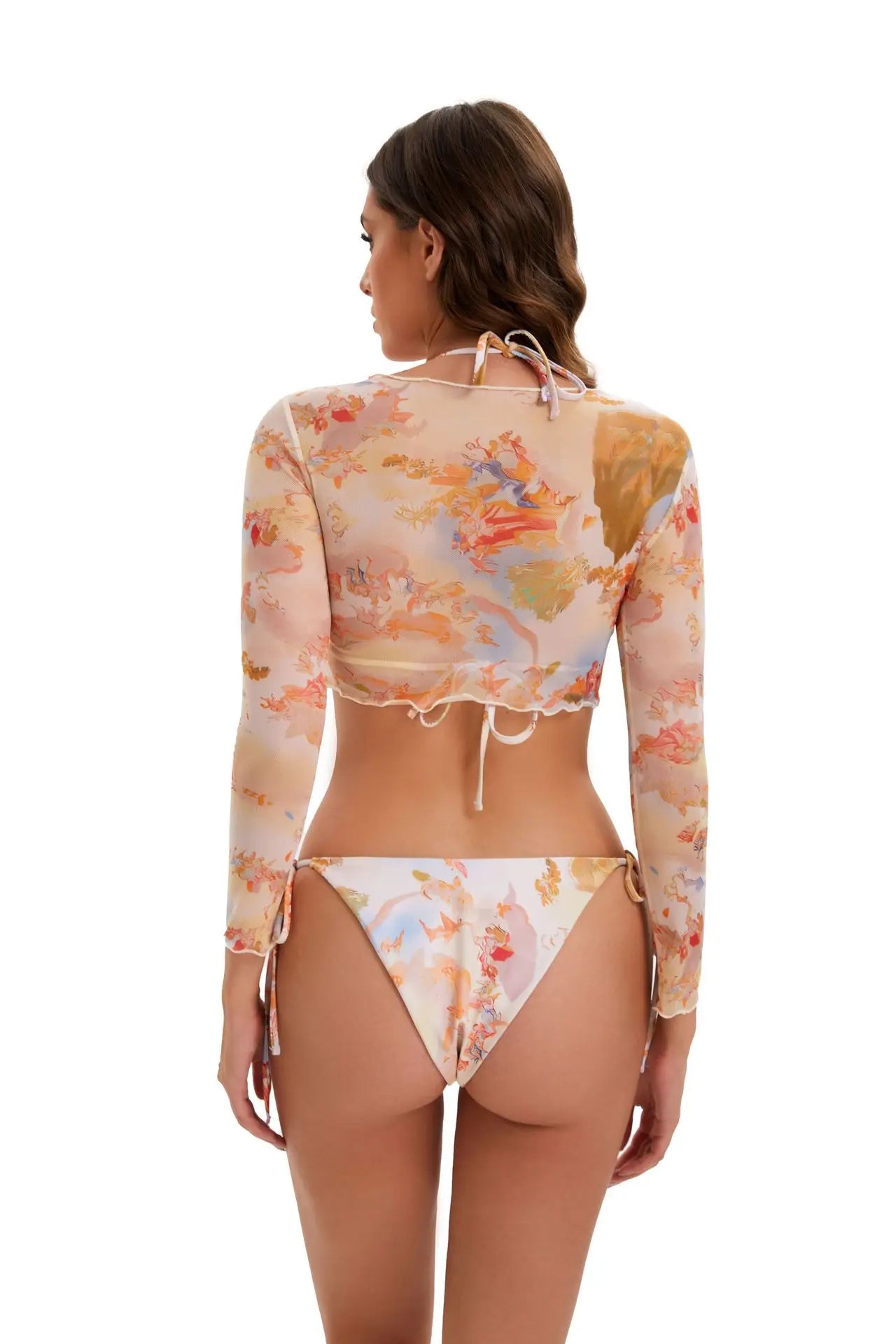 2025 New Sexy Bikini Three-piece Set Women Thong Print Swimsuit Low Waist Summer Mesh Blouse Swimming Pool Bikini Set Brazil Set Aviola