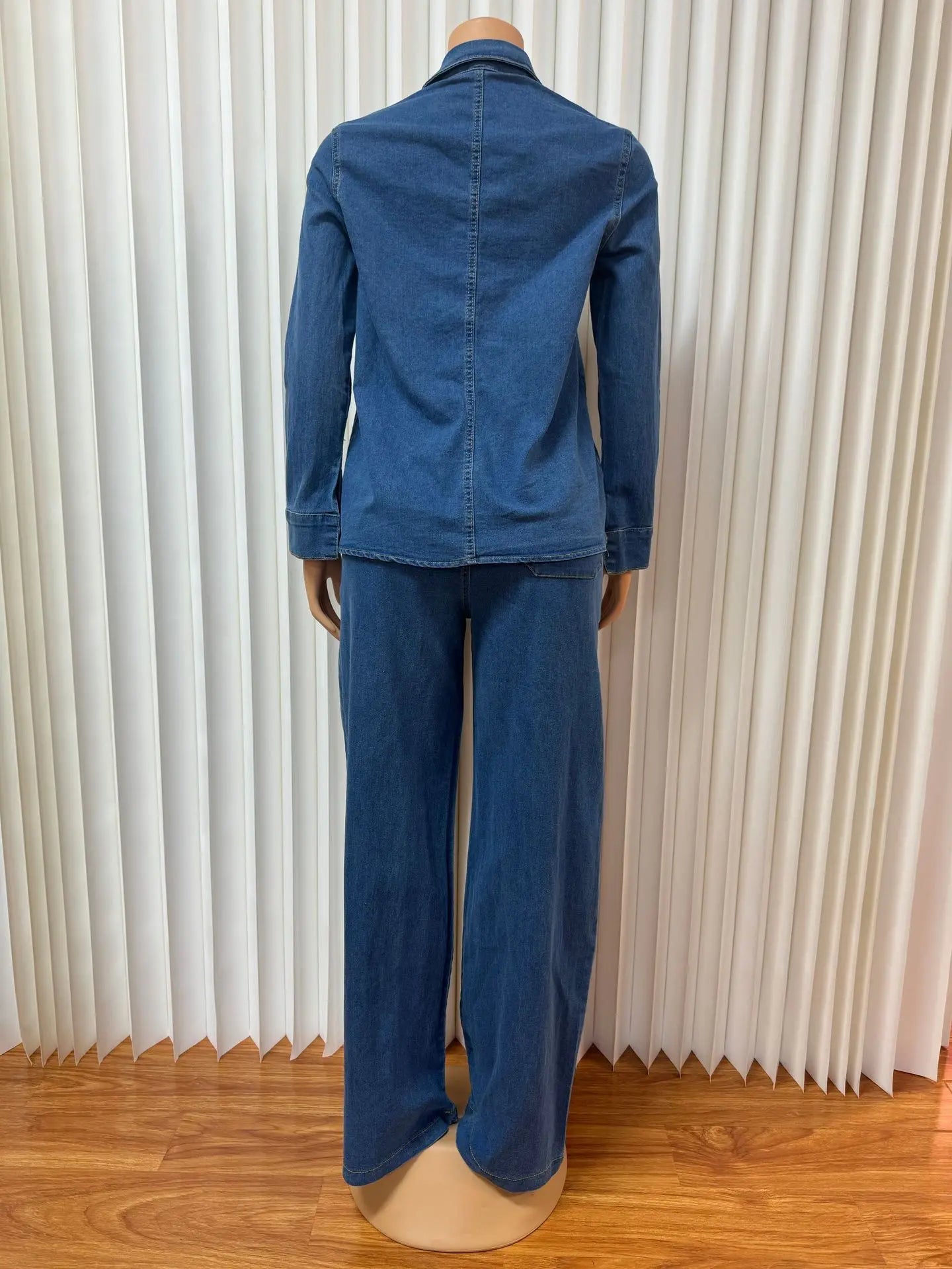 Denim Pant Set Women Two Piece Sets Turn Down Collar Mom Jeans Shirt Tops Wide Leg Long Pants Straight Trousers Y2k Streetwear Aviola