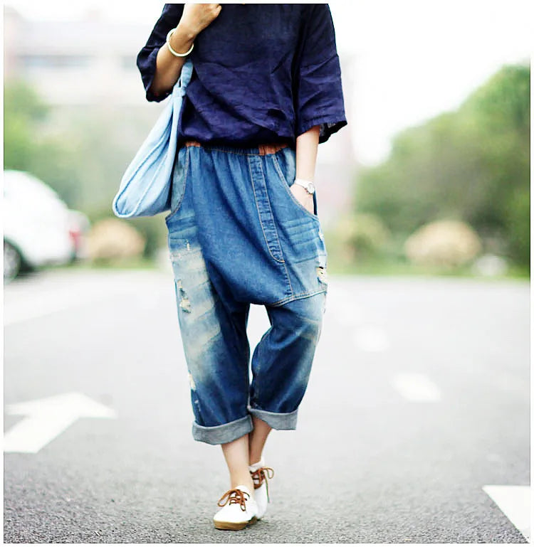 Denim Pant Women Jeans Harem Pants Slim High Waist Straight Mom Jeans Trousers Hole Y2k Streetwear Elegant Splice Casual Loose Aviola