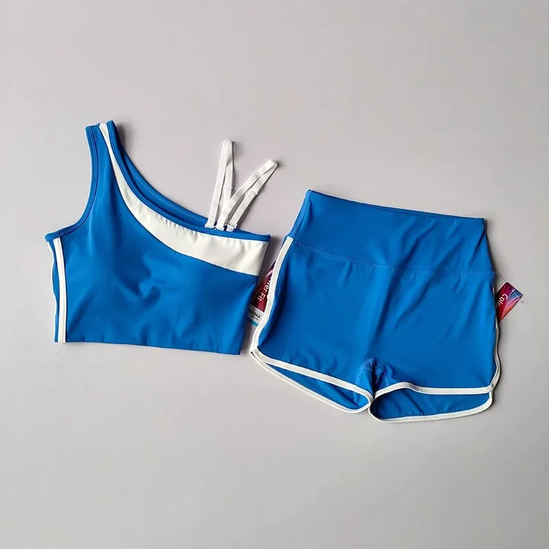 2 Pieces Yoga Suit for Women Splicing Color Fitness Gym Clothes Halter Sports Bra Matching Impact Shorts Workout Sets Gym Outfit Aviola