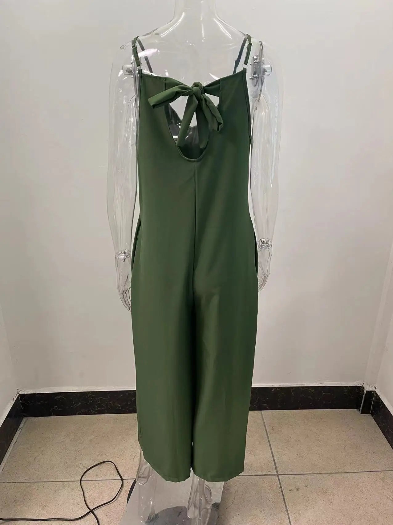 Women Jumpsuits V Neck One Piece Ankle Length Wide Leg Pants Rompers Backless Overalls Solid Pockets Loose Casual Mid Waist Aviola