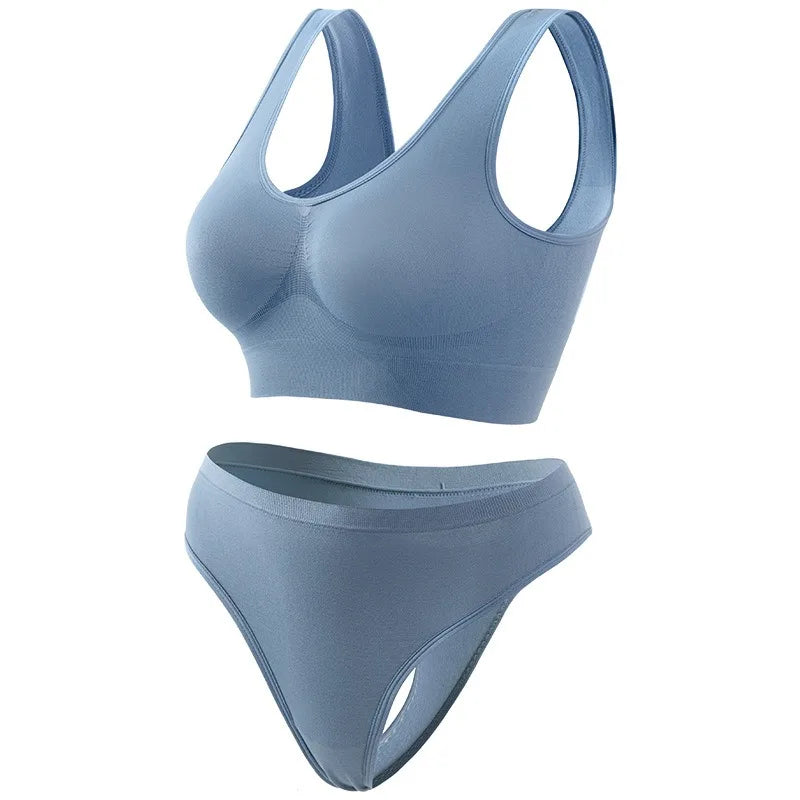 Seamless Bra Set Women Wireless Tanks Bra Female  Low Rise Thongs Panties Sexy Lingerie Set Comfy Underwear Intimates S-5XL Aviola