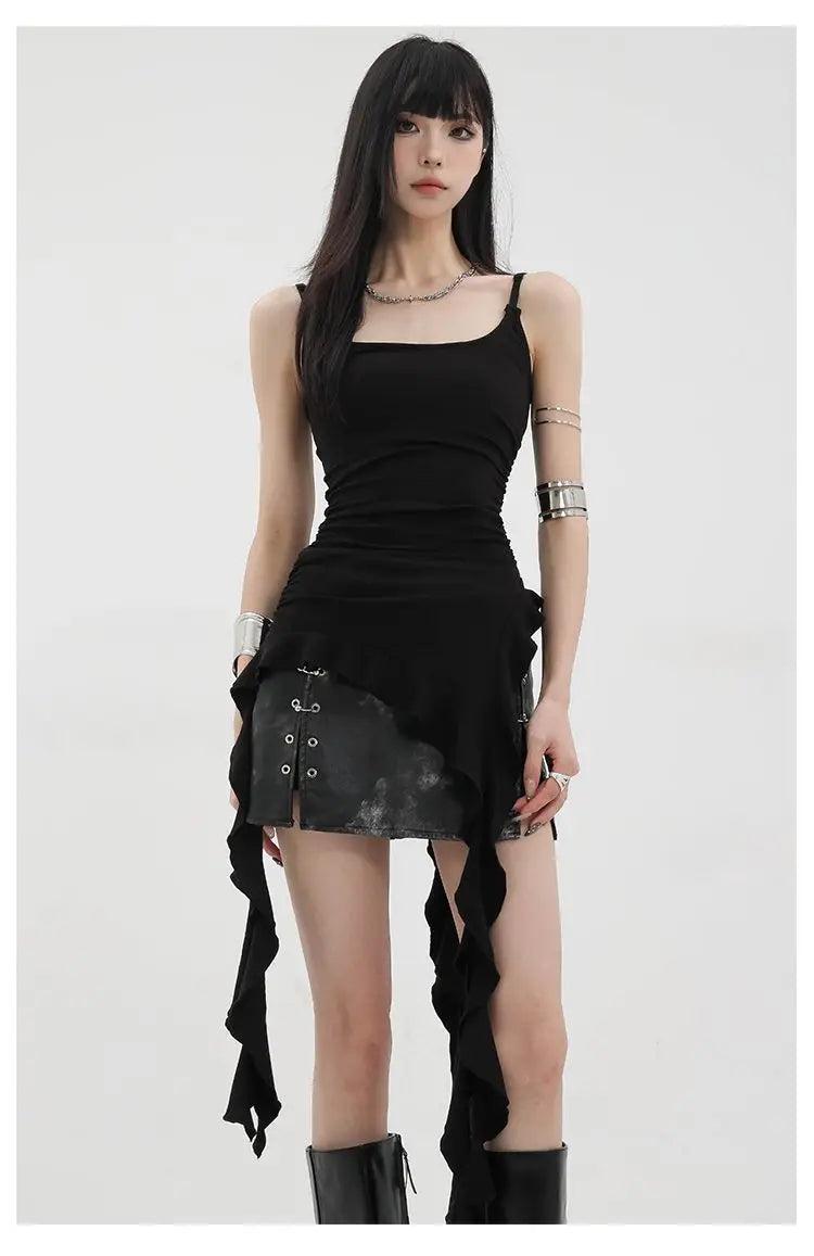 MEXZT Y2K Irregular Black Tank Top Women Grunge Aesthetic Sexy Backless Camis Gyaru Streetwear Korean Tees Summer Design Tanks Aviola