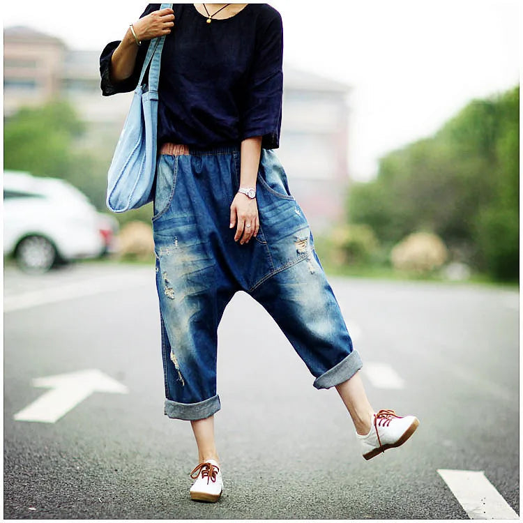 Denim Pant Women Jeans Harem Pants Slim High Waist Straight Mom Jeans Trousers Hole Y2k Streetwear Elegant Splice Casual Loose Aviola