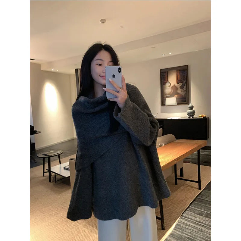 MEXZT Vintage Sweater Women Elegant Patchwork Knitted Pullovers Streetwear Korean Long Sleeve Knitwears Winter Casual Jumpers Aviola