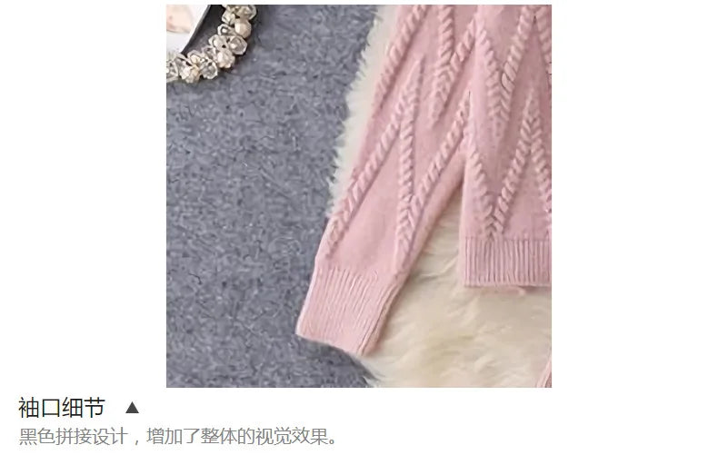 Women Tracksuit Thick Sweater Autumn Winter Knitted Two Piece Set Top+Knitted wide leg Pant Warm Sweater Elastic Trousers Suits Aviola